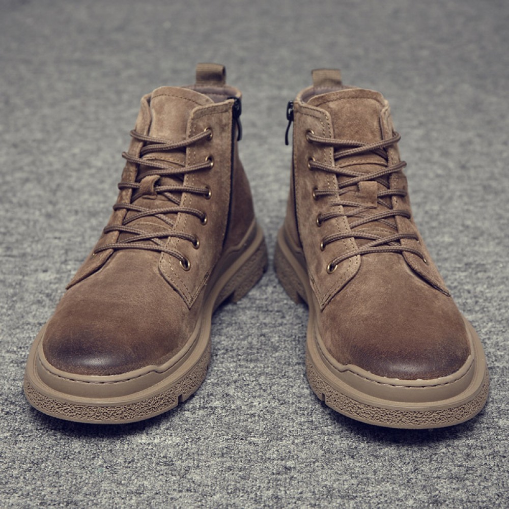 Men's High-Top Trendy Short Boots Tooling Leather Martin Boots