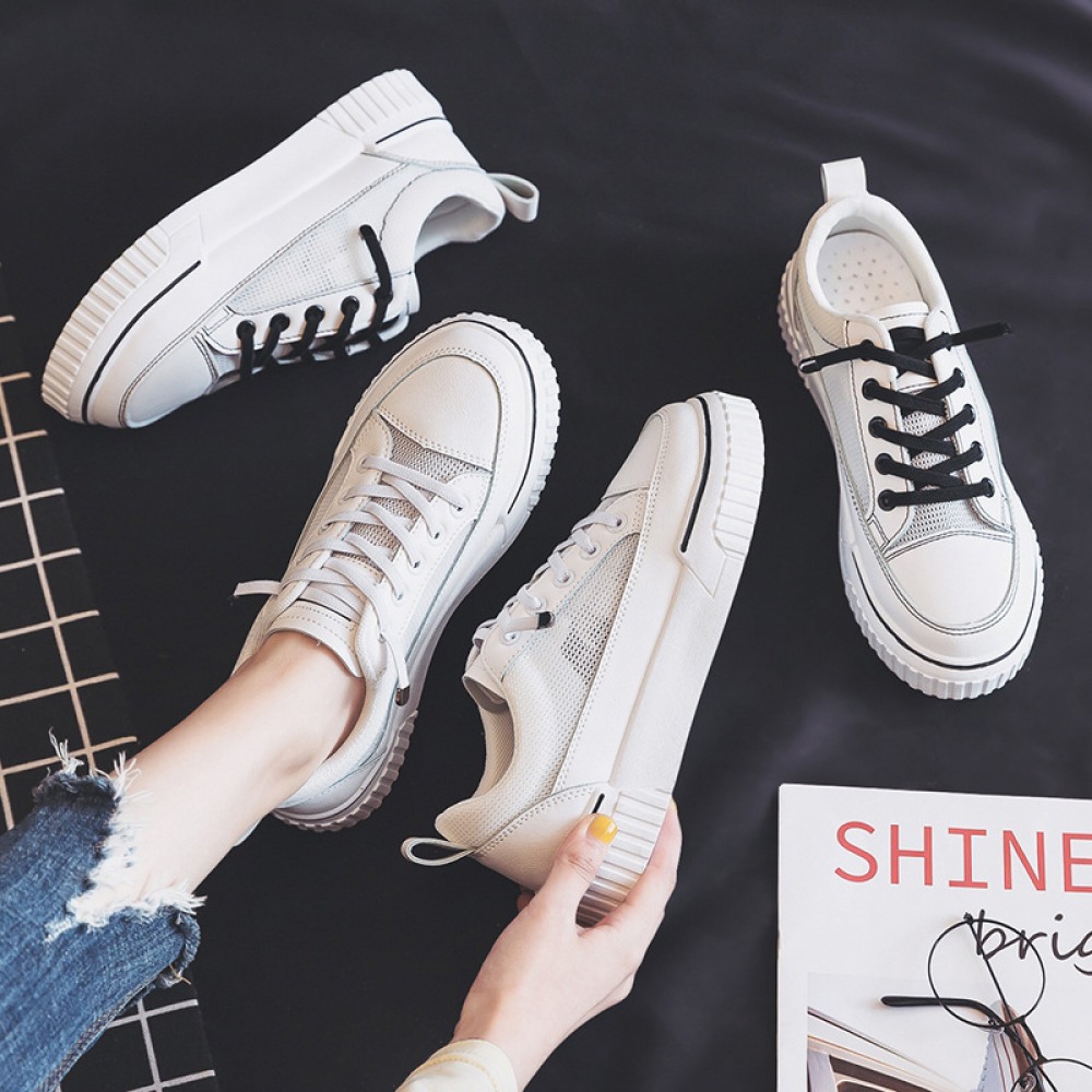 White Women's Breathable Net Shoes Students Running Casual Shoes